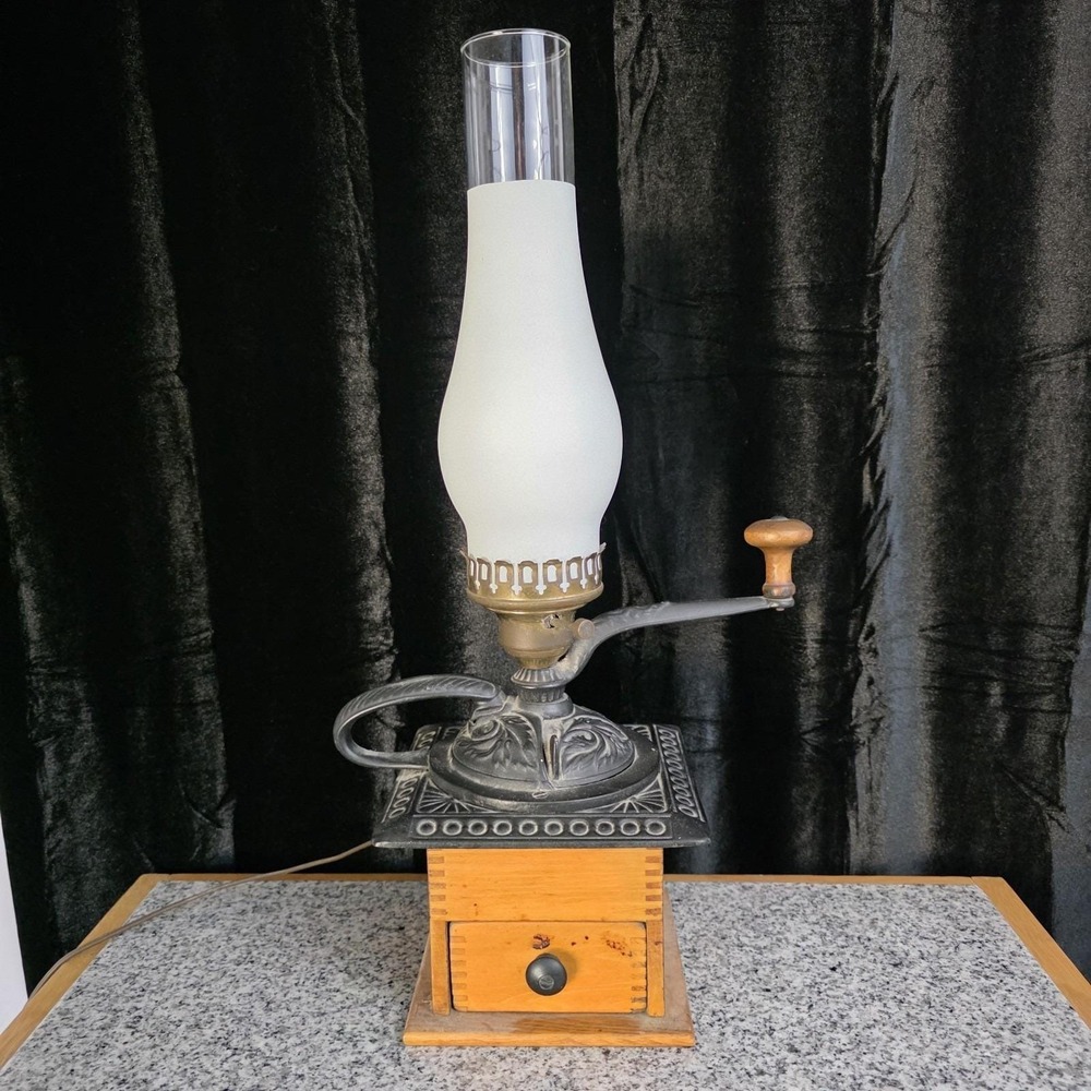 Antique Coffee Grinder Electric Hurricane‎ Lamp. Country Cottagecore